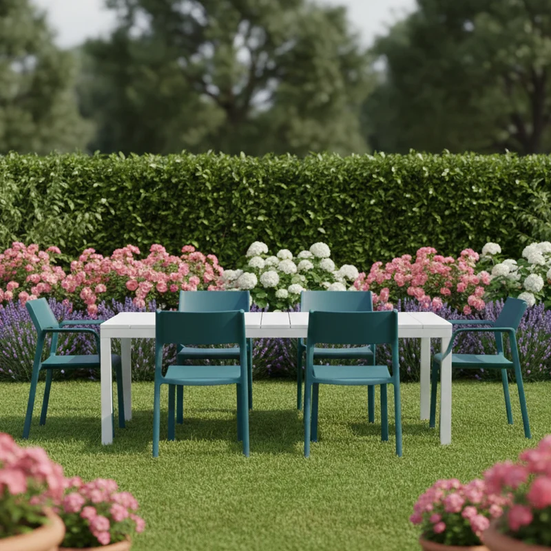 Set tavolo Rio Allungabile 140-210 cm con 6 sedie Trill, per interno ed esterno