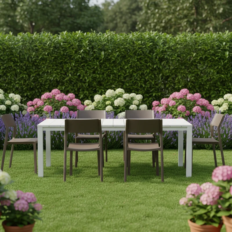 Set tavolo Rio Allungabile 140-210 cm con 6 sedie Trill, per interno ed esterno