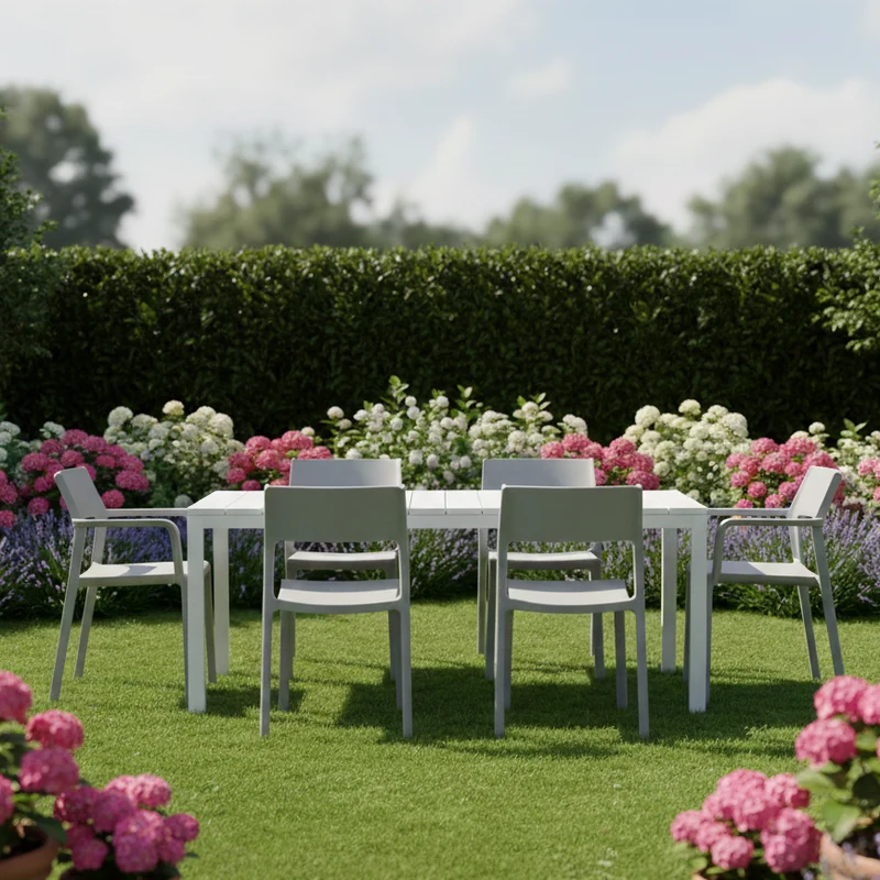 Set tavolo Rio Allungabile 140-210 cm con 6 sedie Trill, per interno ed esterno