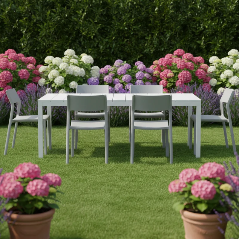 Set tavolo Rio Allungabile 140-210 cm con 6 sedie Trill, per interno ed esterno