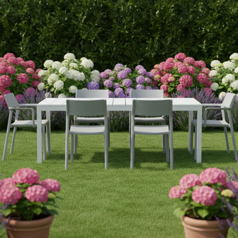 Set tavolo Rio Allungabile 140-210 cm con 6 sedie Trill, per interno ed esterno