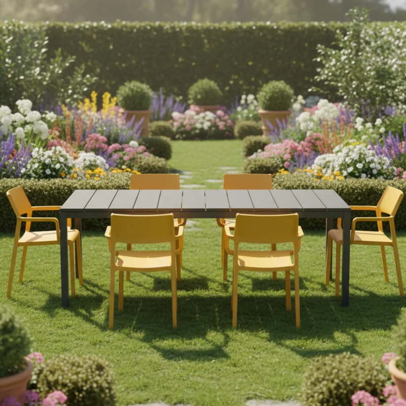 Set tavolo Rio allungabile 140-210 cm con 4 sedie Trill, per interno ed esterno