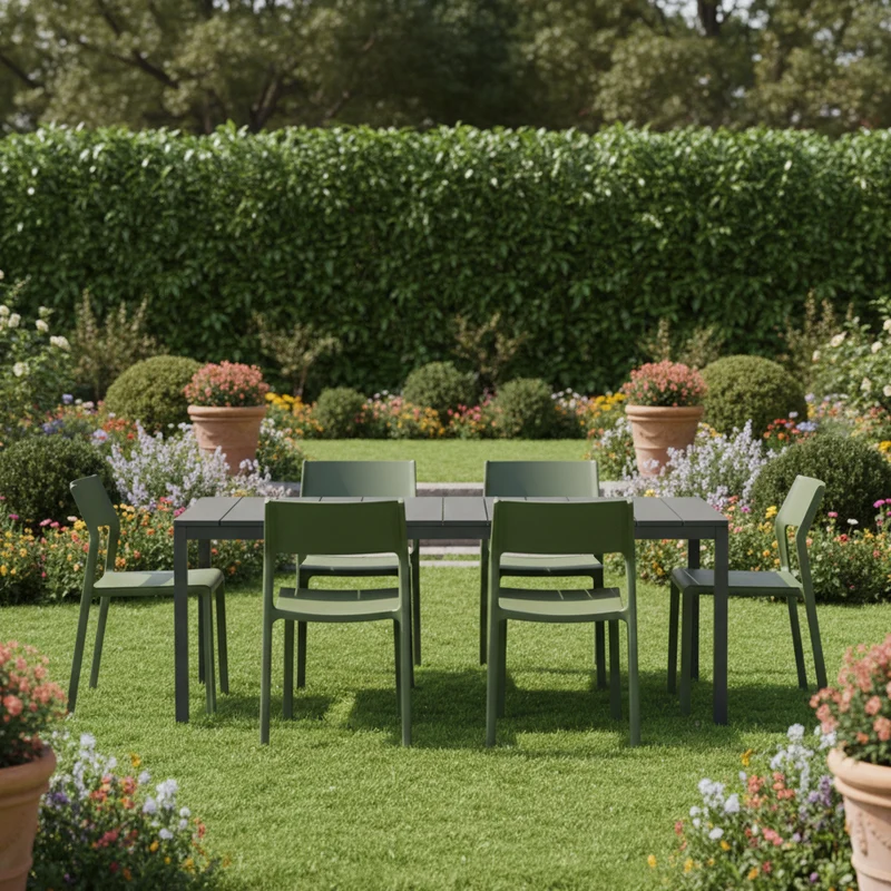 Set tavolo Rio allungabile 140-210 cm con 4 sedie Trill, per interno ed esterno