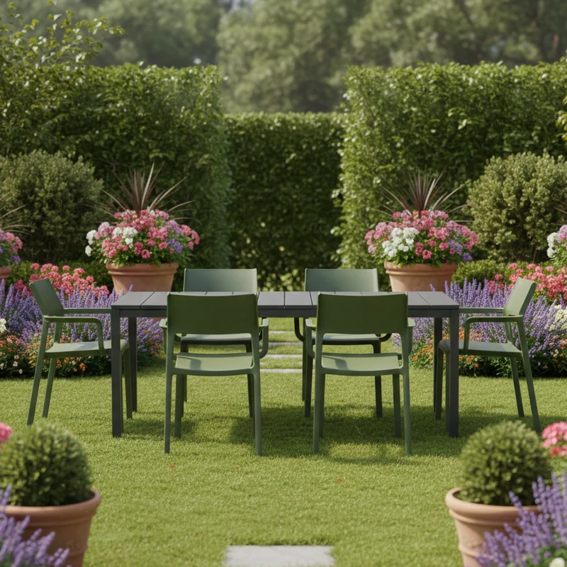 Set tavolo Rio allungabile 140-210 cm con 4 sedie Trill, per interno ed esterno