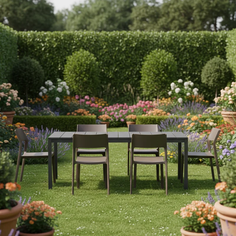 Set tavolo Rio allungabile 140-210 cm con 4 sedie Trill, per interno ed esterno