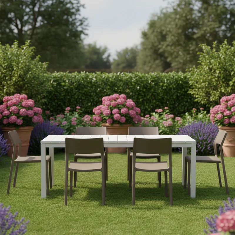 Set tavolo Rio allungabile 140-210 cm con 4 sedie Trill, per interno ed esterno