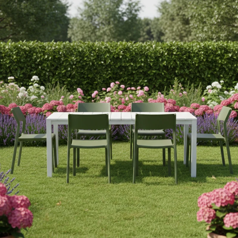 Set tavolo Rio allungabile 140-210 cm con 4 sedie Trill, per interno ed esterno