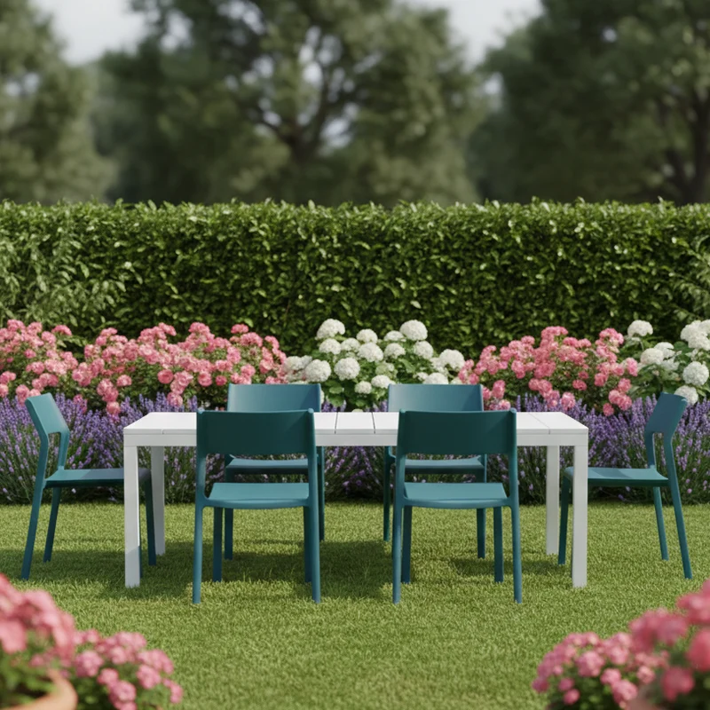 Set tavolo Rio allungabile 140-210 cm con 4 sedie Trill, per interno ed esterno