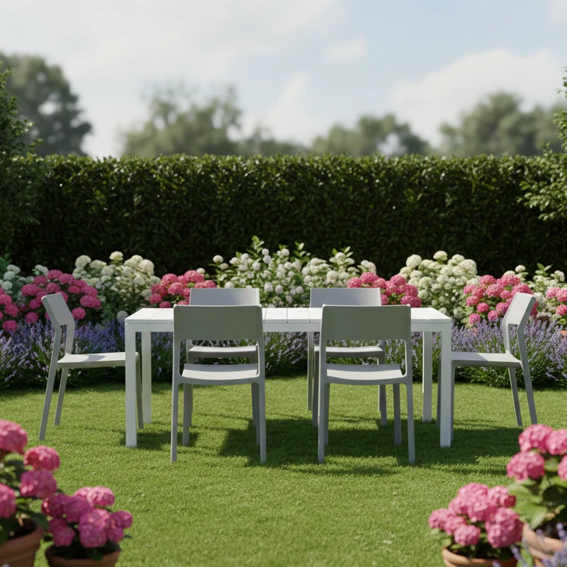Set tavolo Rio allungabile 140-210 cm con 4 sedie Trill, per interno ed esterno