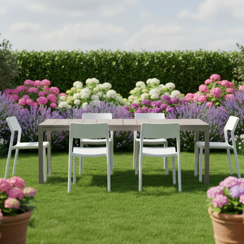 Set tavolo Rio allungabile 140-210 cm con 4 sedie Trill, per interno ed esterno