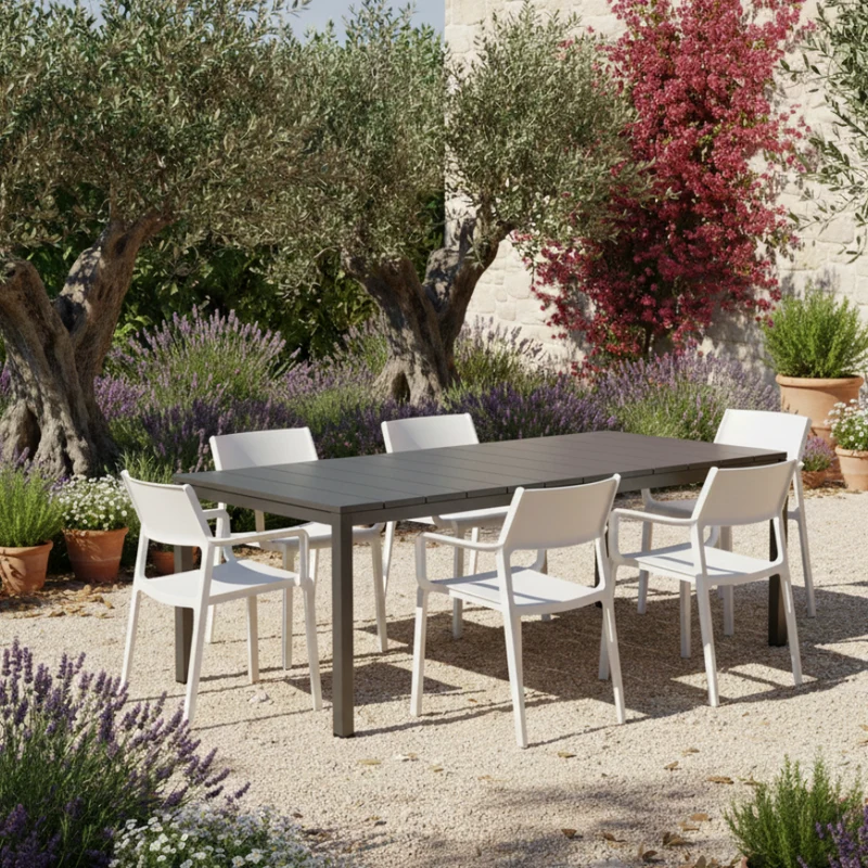Set tavolo Rio Allungabile 210-280 cm con 6 sedie Trill, per interno ed esterno