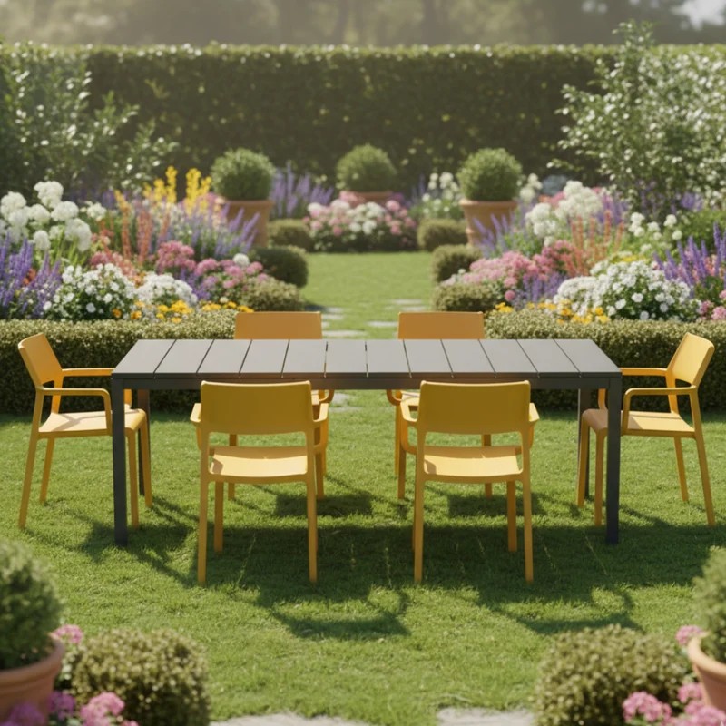Set tavolo Rio Allungabile 210-280 cm con 6 sedie Trill, per interno ed esterno
