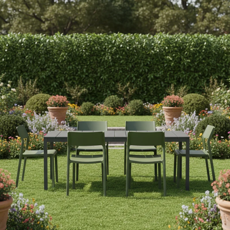 Set tavolo Rio Allungabile 210-280 cm con 6 sedie Trill, per interno ed esterno