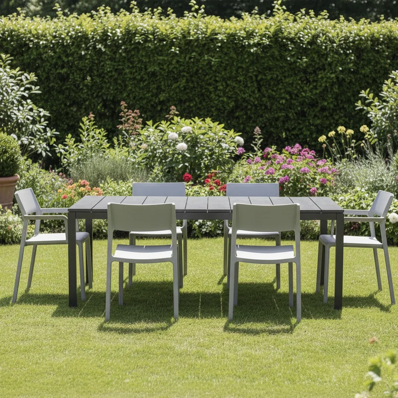 Set tavolo Rio Allungabile 210-280 cm con 6 sedie Trill, per interno ed esterno