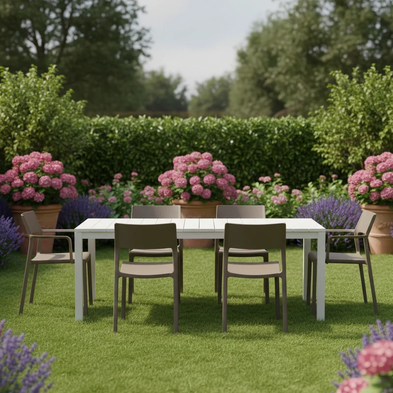 Set tavolo Rio Allungabile 210-280 cm con 6 sedie Trill, per interno ed esterno