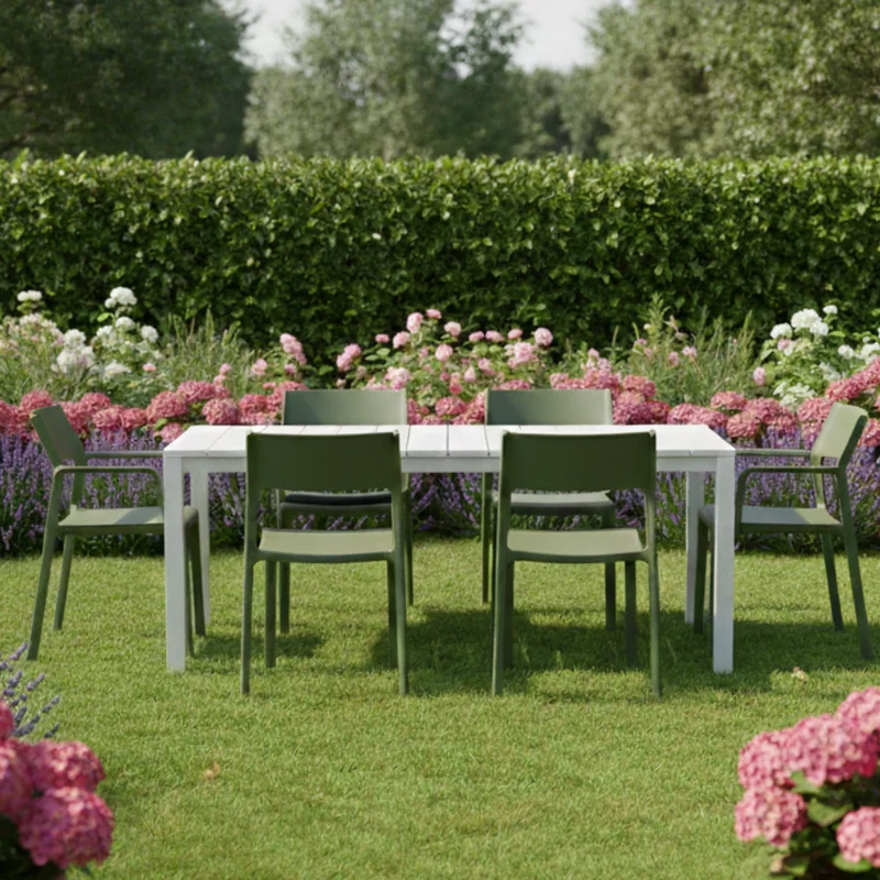 Set tavolo Rio Allungabile 210-280 cm con 6 sedie Trill, per interno ed esterno