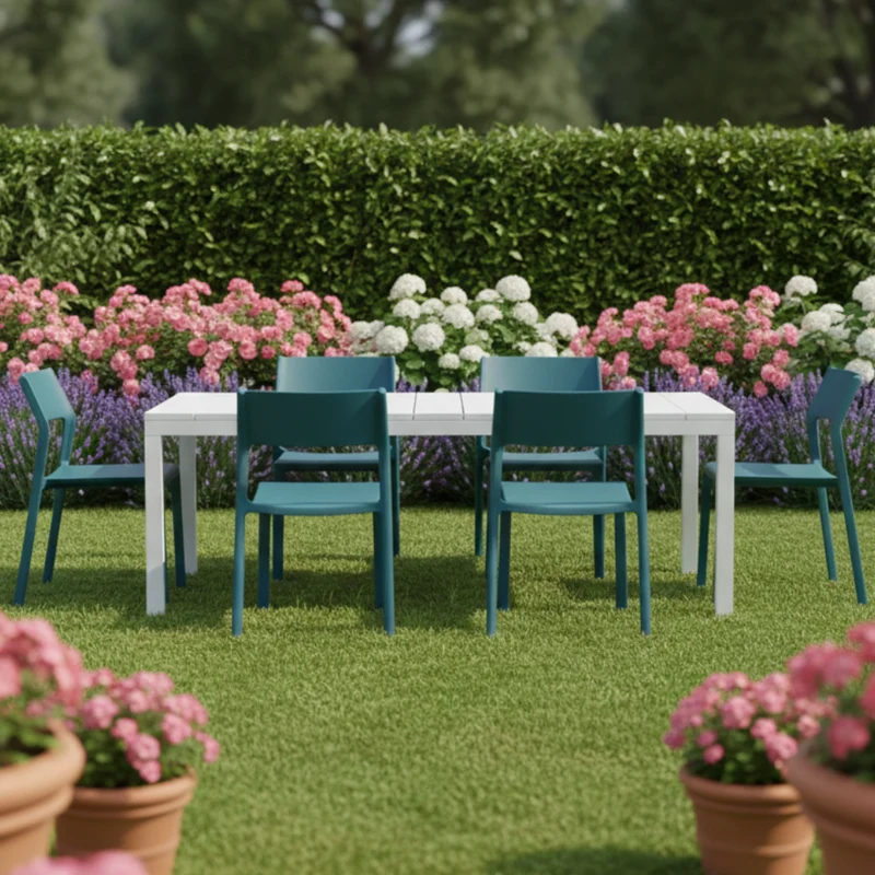 Set tavolo Rio Allungabile 210-280 cm con 6 sedie Trill, per interno ed esterno