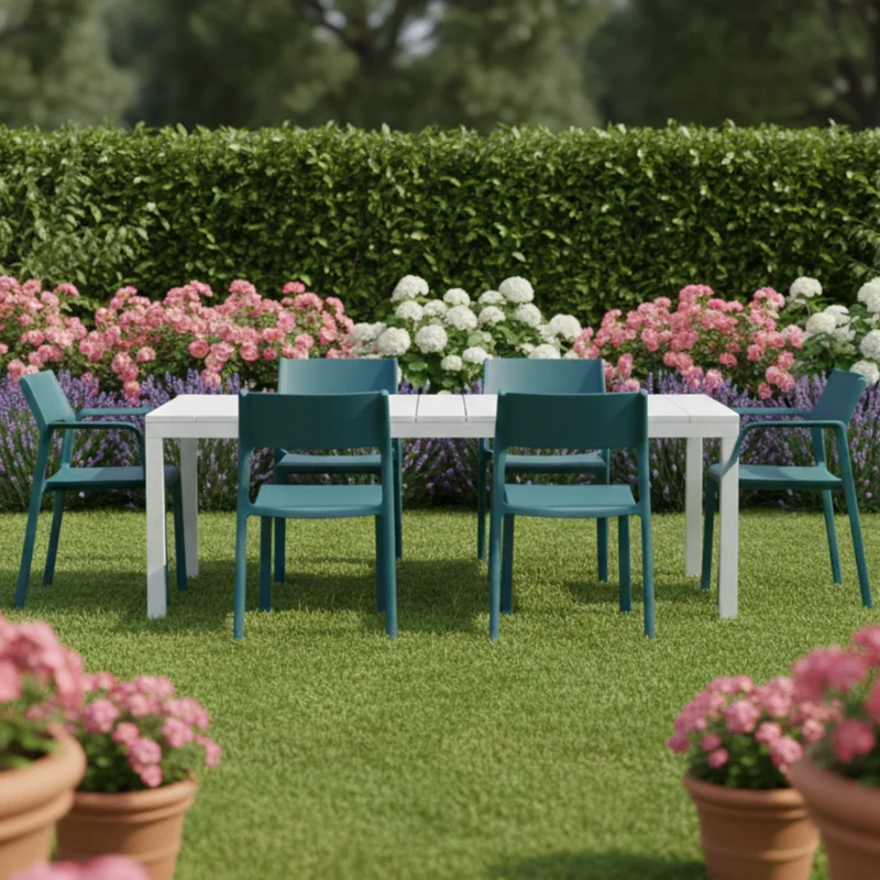 Set tavolo Rio Allungabile 210-280 cm con 6 sedie Trill, per interno ed esterno