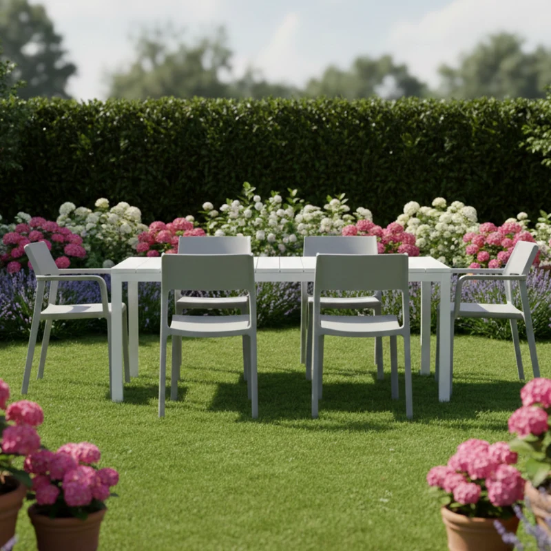 Set tavolo Rio Allungabile 210-280 cm con 6 sedie Trill, per interno ed esterno