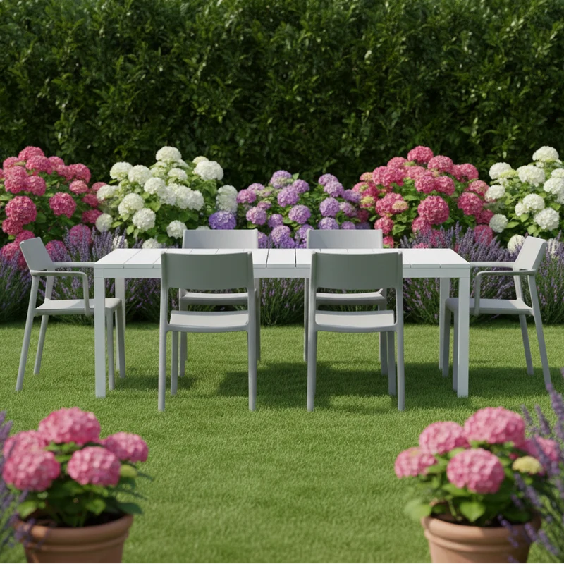 Set tavolo Rio Allungabile 210-280 cm con 6 sedie Trill, per interno ed esterno