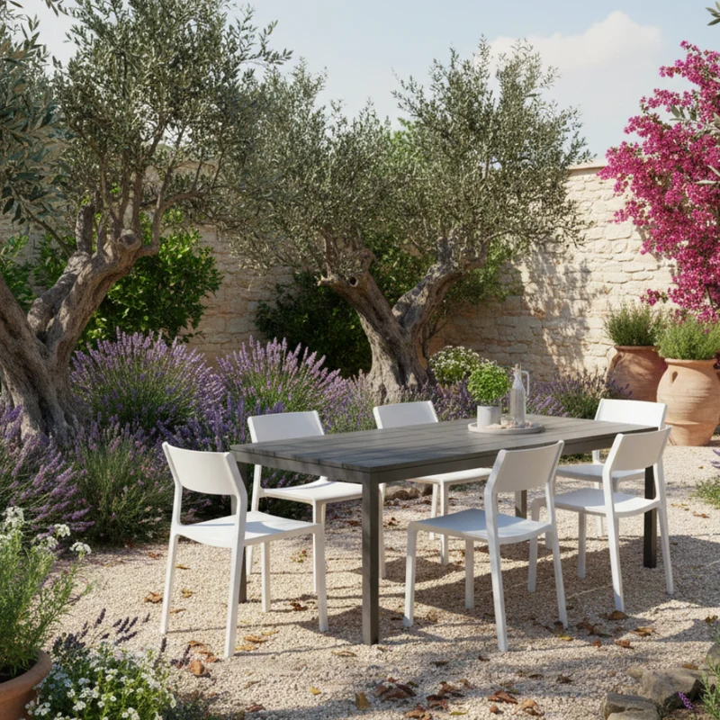 Set tavolo Rio Allungabile 210-280 cm con 6 sedie Trill, per interno ed esterno