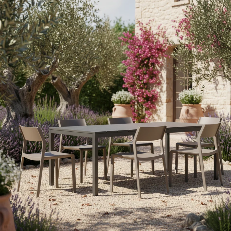 Set tavolo Rio Allungabile 210-280 cm con 6 sedie Trill, per interno ed esterno