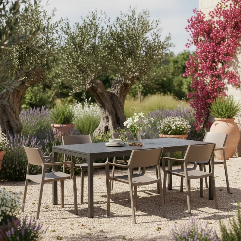 Set tavolo Rio Allungabile 210-280 cm con 6 sedie Trill, per interno ed esterno