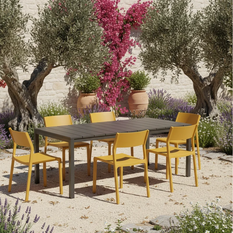 Set tavolo Rio Allungabile 210-280 cm con 6 sedie Trill, per interno ed esterno