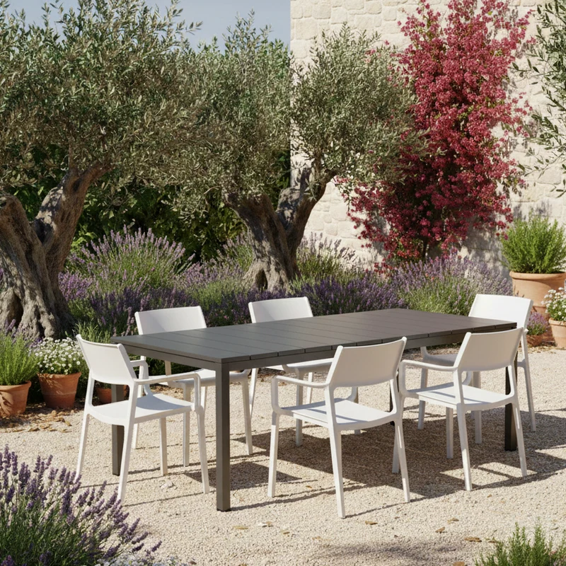 Set tavolo Rio Allungabile 210-280 cm con 8 sedie Trill per interno ed esterno