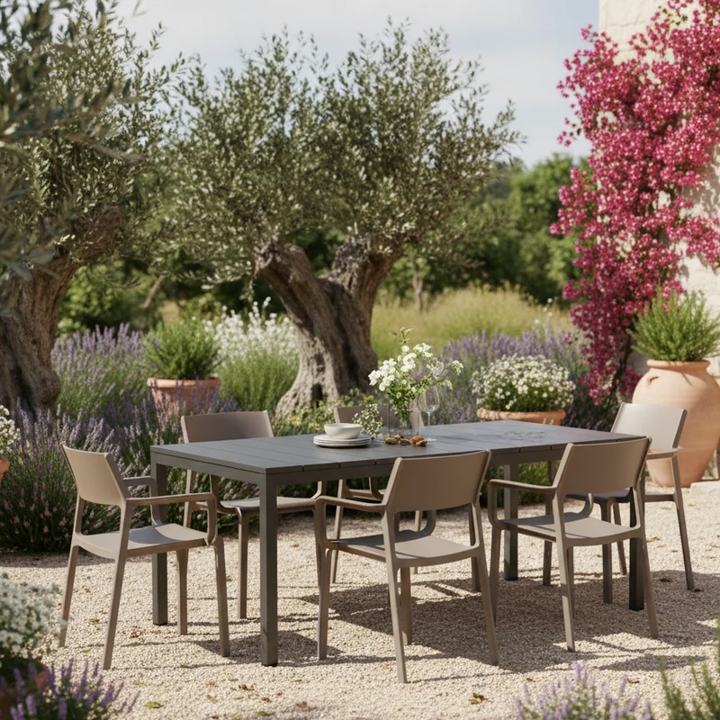 Set tavolo Rio Allungabile 210-280 cm con 8 sedie Trill per interno ed esterno