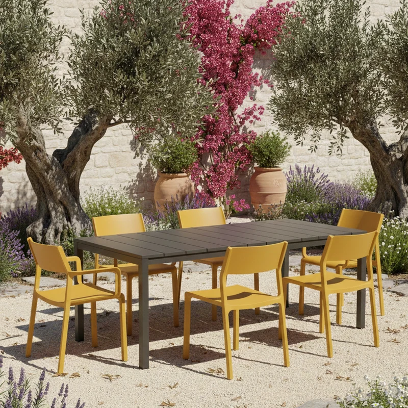 Set tavolo Rio Allungabile 210-280 cm con 8 sedie Trill per interno ed esterno