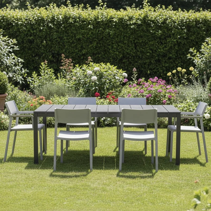 Set tavolo Rio Allungabile 210-280 cm con 8 sedie Trill per interno ed esterno