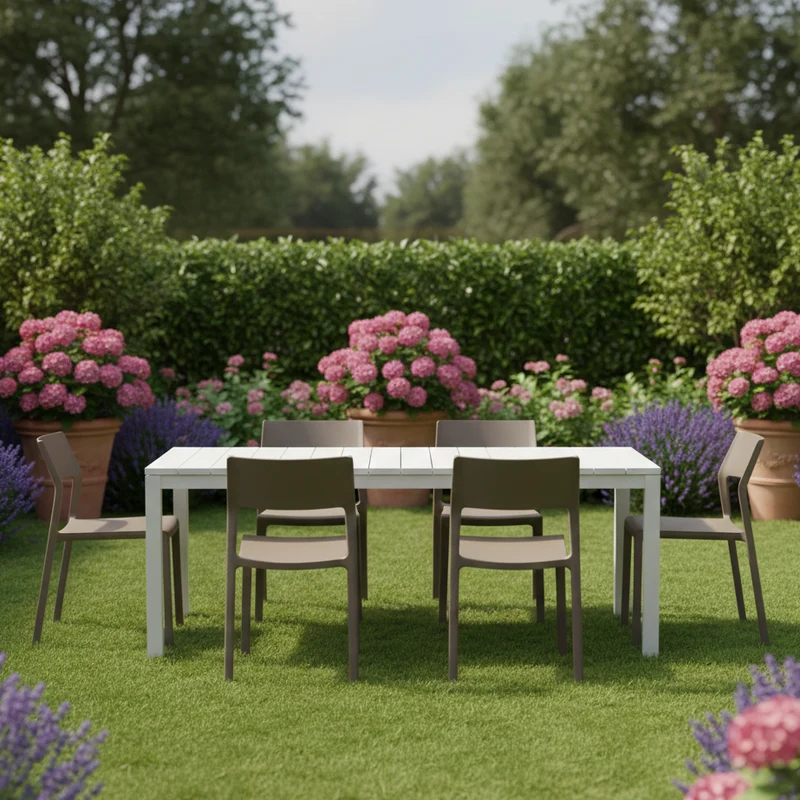 Set tavolo Rio Allungabile 210-280 cm con 8 sedie Trill per interno ed esterno