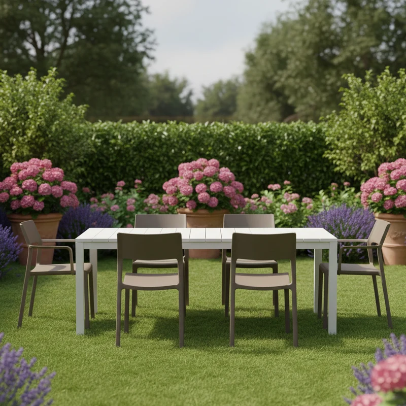 Set tavolo Rio Allungabile 210-280 cm con 8 sedie Trill per interno ed esterno