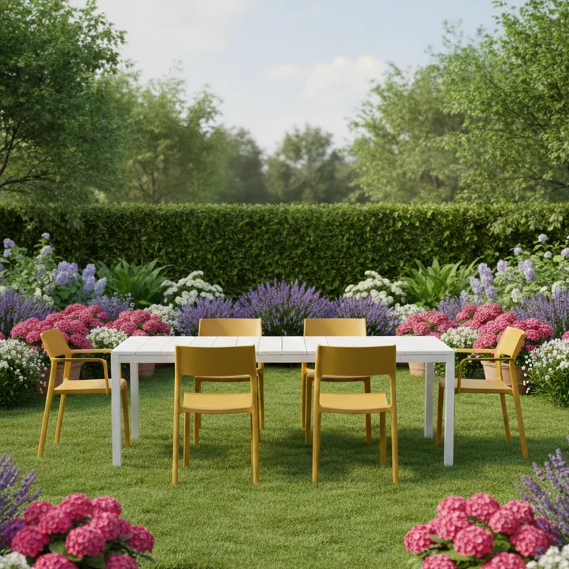 Set tavolo Rio Allungabile 210-280 cm con 8 sedie Trill per interno ed esterno