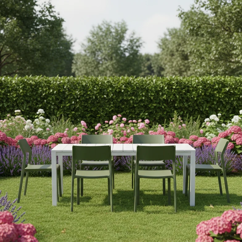 Set tavolo Rio Allungabile 210-280 cm con 8 sedie Trill per interno ed esterno