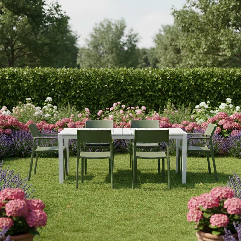 Set tavolo Rio Allungabile 210-280 cm con 8 sedie Trill per interno ed esterno