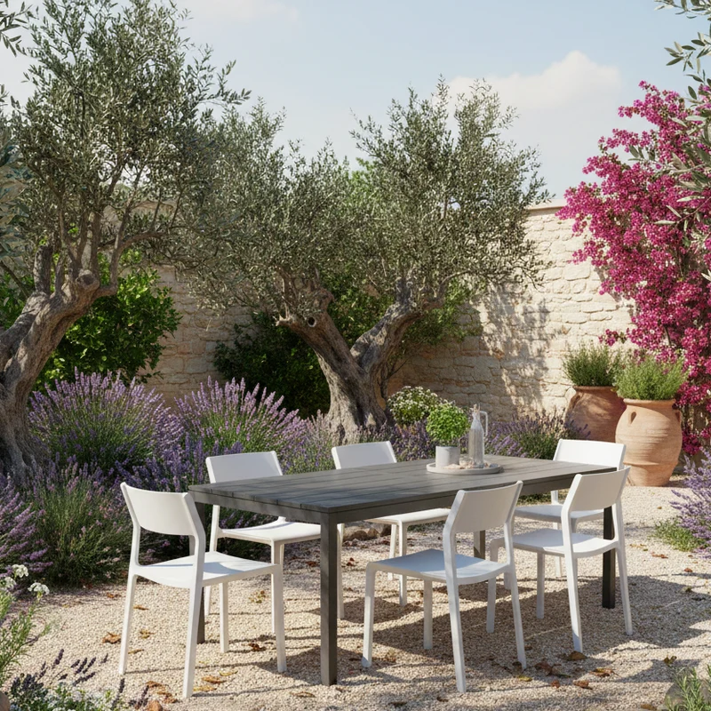 Set tavolo Rio Allungabile 210-280 cm con 10 sedie Trill per interno ed esterno