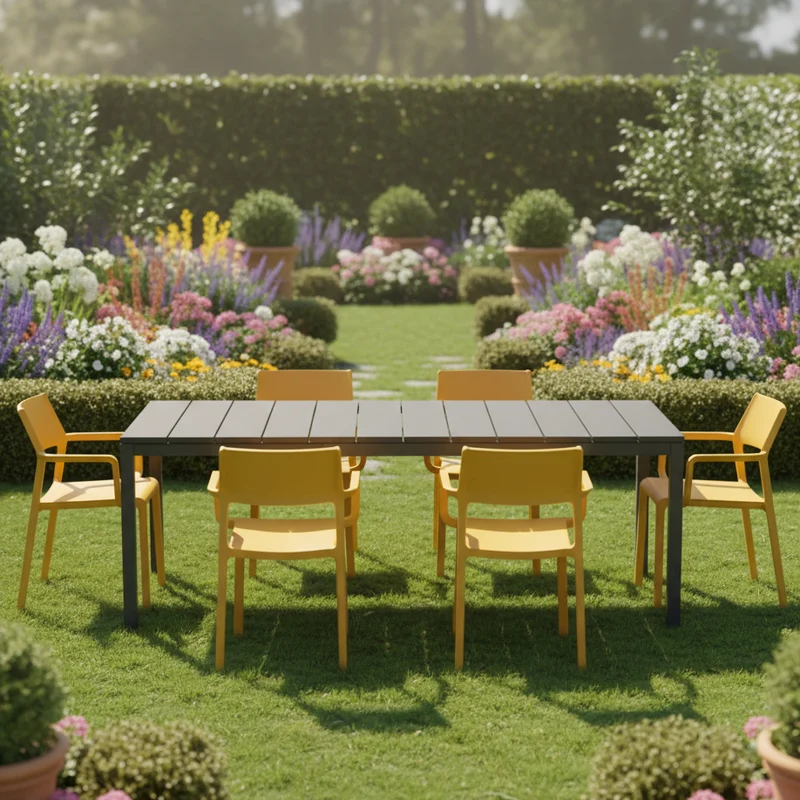 Set tavolo Rio Allungabile 210-280 cm con 10 sedie Trill per interno ed esterno