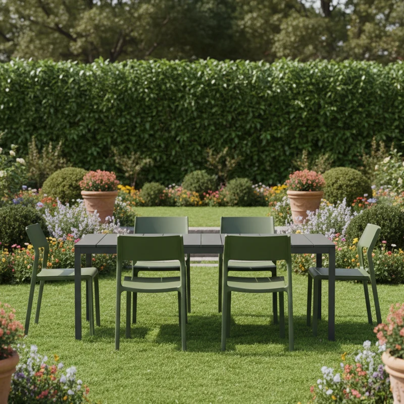 Set tavolo Rio Allungabile 210-280 cm con 10 sedie Trill per interno ed esterno