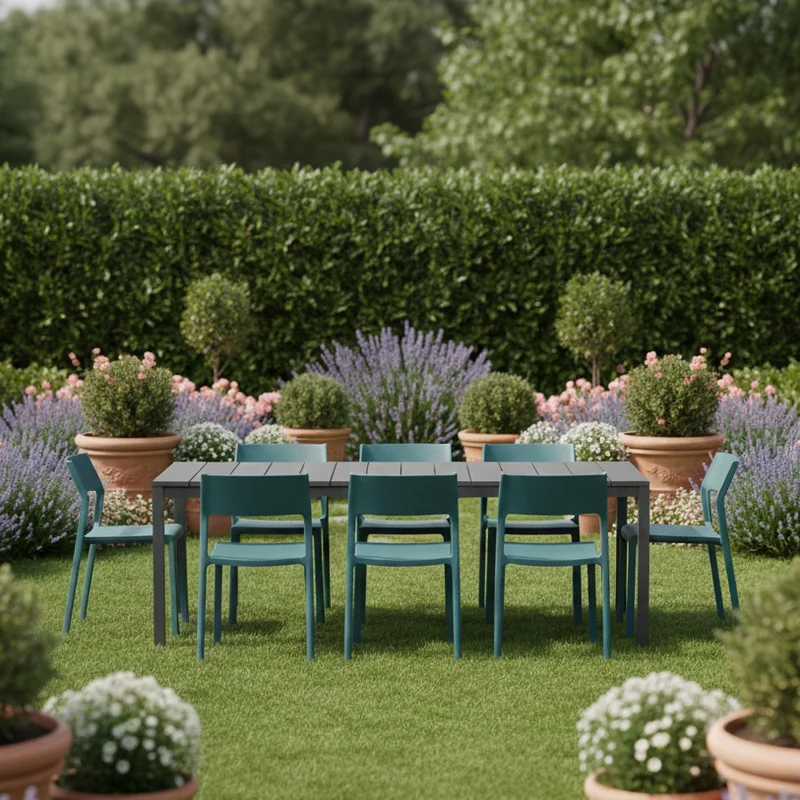 Set tavolo Rio Allungabile 210-280 cm con 10 sedie Trill per interno ed esterno