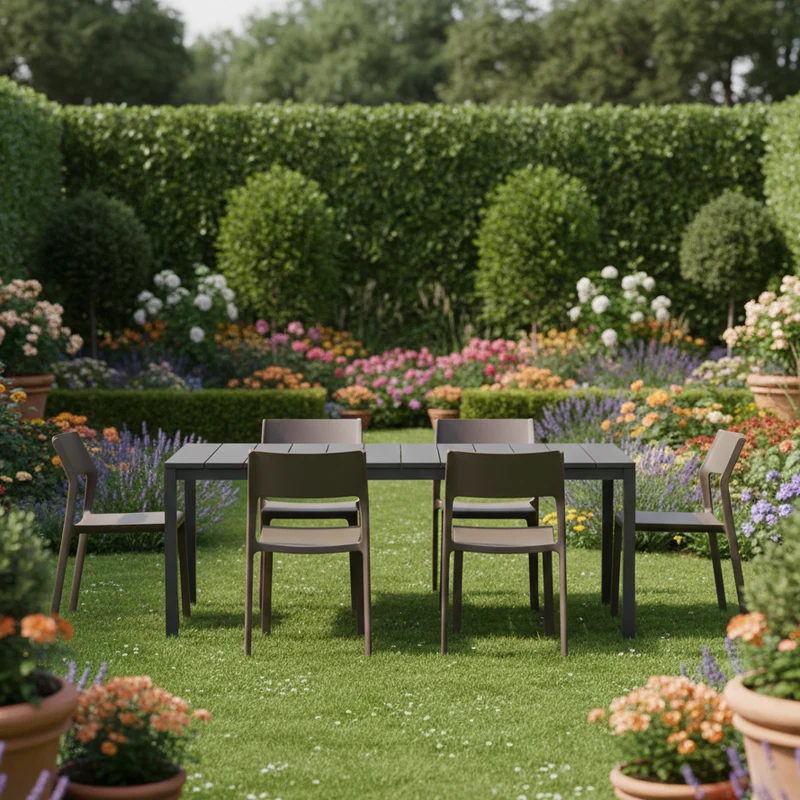 Set tavolo Rio Allungabile 210-280 cm con 10 sedie Trill per interno ed esterno