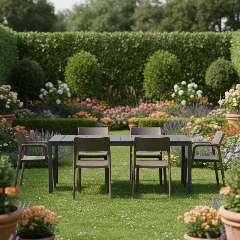 Set tavolo Rio Allungabile 210-280 cm con 10 sedie Trill per interno ed esterno