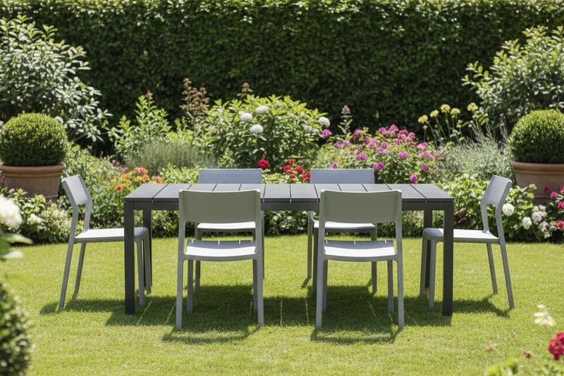 Set tavolo Rio Allungabile 210-280 cm con 10 sedie Trill per interno ed esterno
