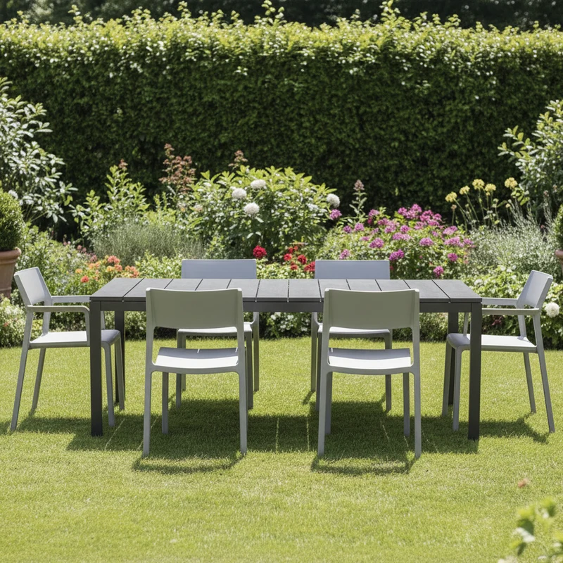 Set tavolo Rio Allungabile 210-280 cm con 10 sedie Trill per interno ed esterno