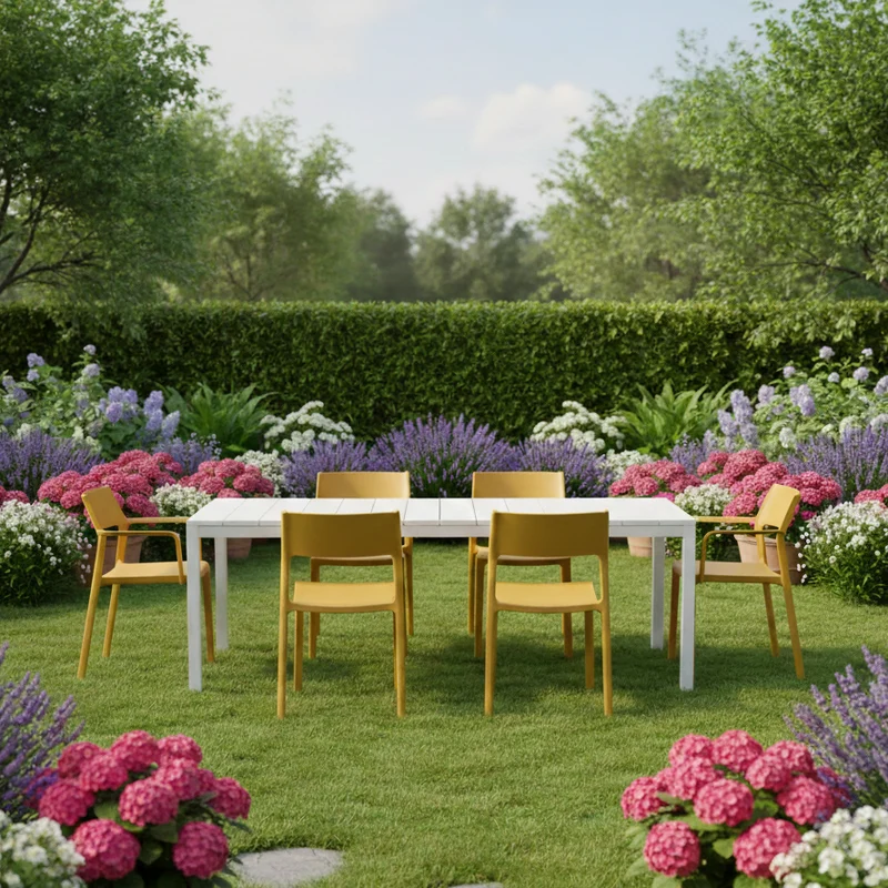Set tavolo Rio Allungabile 210-280 cm con 10 sedie Trill per interno ed esterno