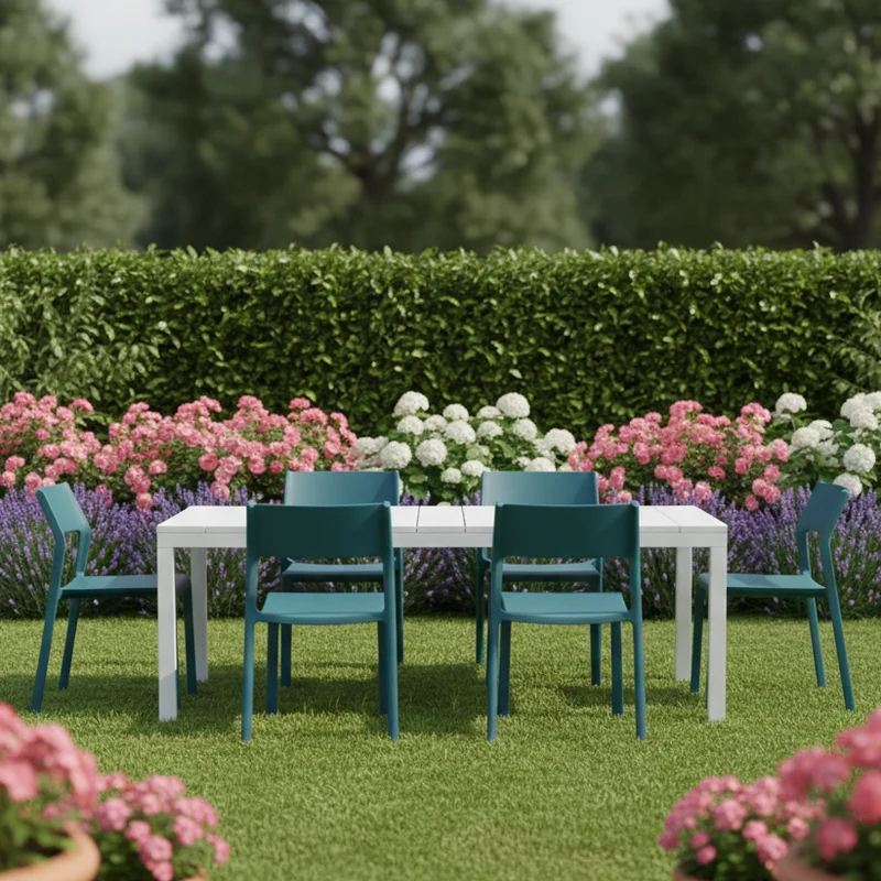 Set tavolo Rio Allungabile 210-280 cm con 10 sedie Trill per interno ed esterno