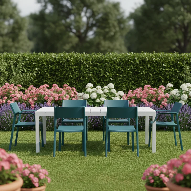 Set tavolo Rio Allungabile 210-280 cm con 10 sedie Trill per interno ed esterno