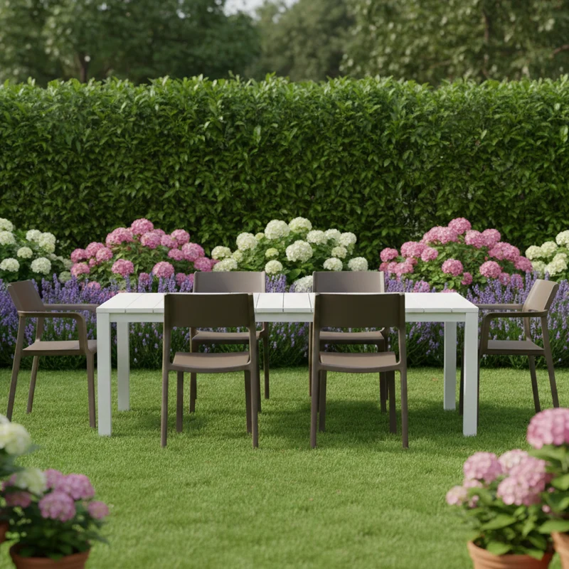 Set tavolo Rio Allungabile 210-280 cm con 10 sedie Trill per interno ed esterno