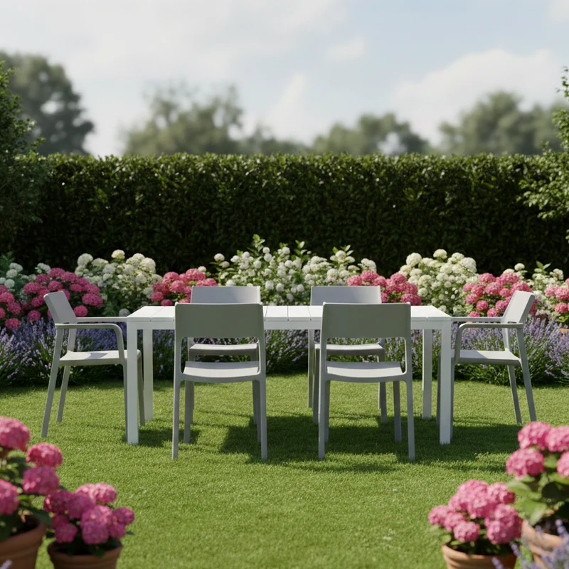 Set tavolo Rio Allungabile 210-280 cm con 10 sedie Trill per interno ed esterno